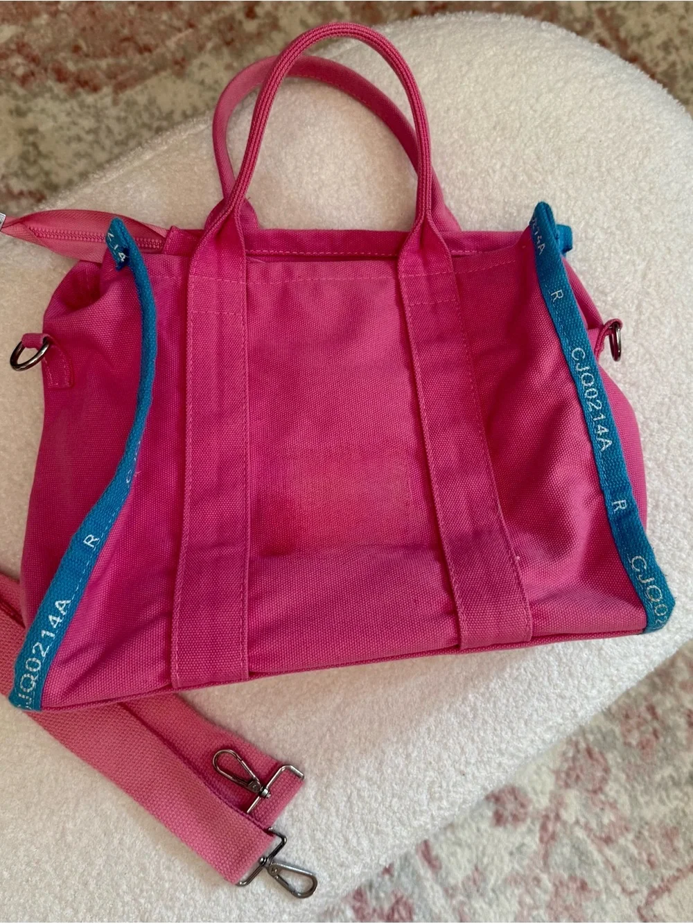 Pink Canvas Tote Bag with Contrast Trim